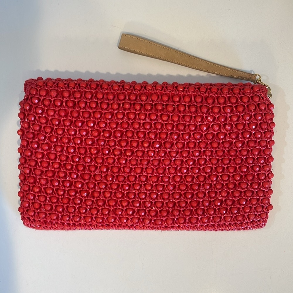 Trina Turk Raffia Beaded Clutch Wristlet Coral - Picture 5 of 11